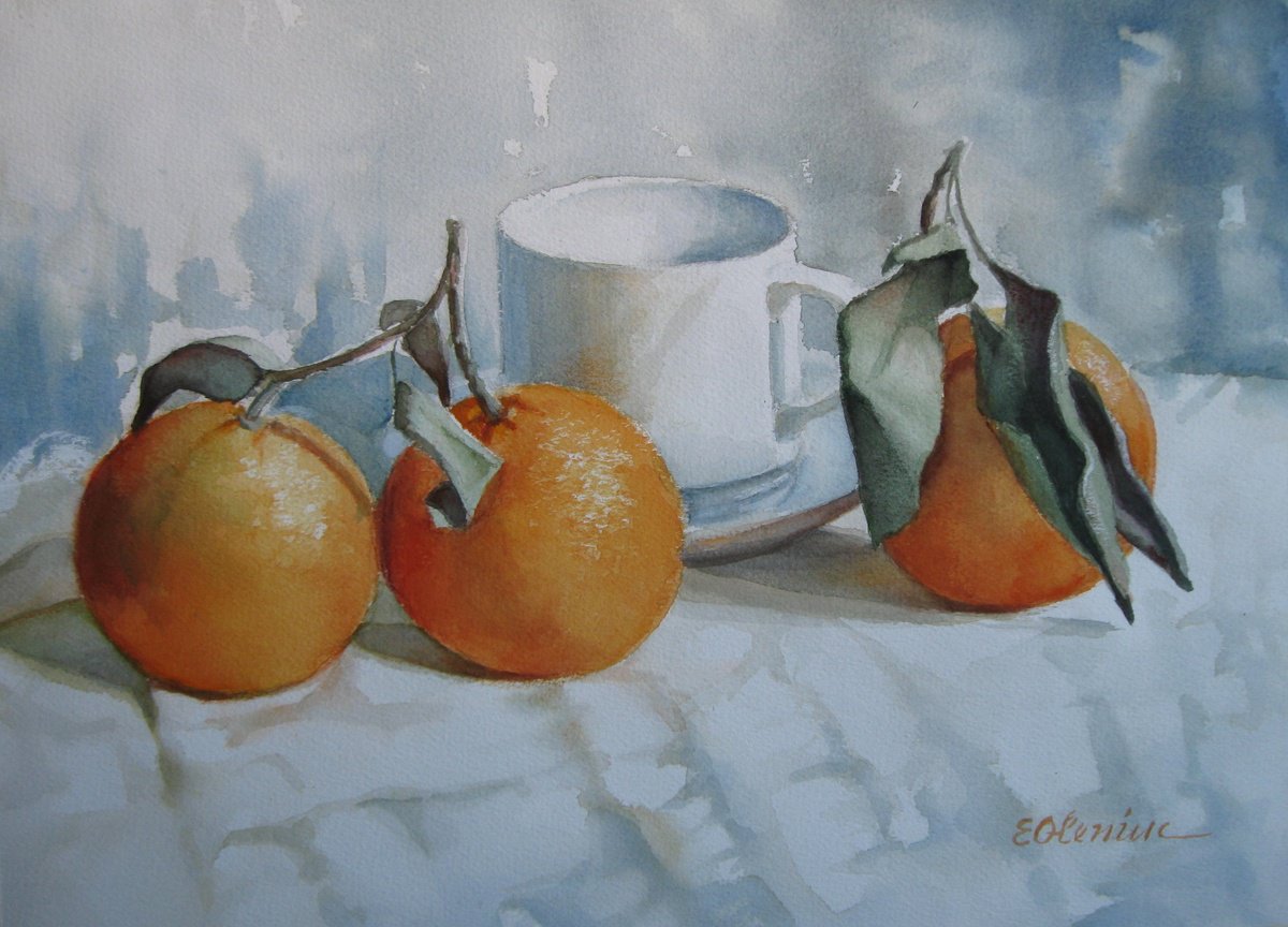 Impressionistic Still Life Watercolour By Elena Oleniuc, 17 X 13, Orange, Original Artwork