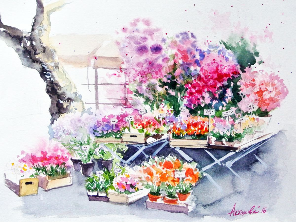 Impressionistic Botanical Watercolour By Ksenia Astakhova, 16 X 12", Flowers