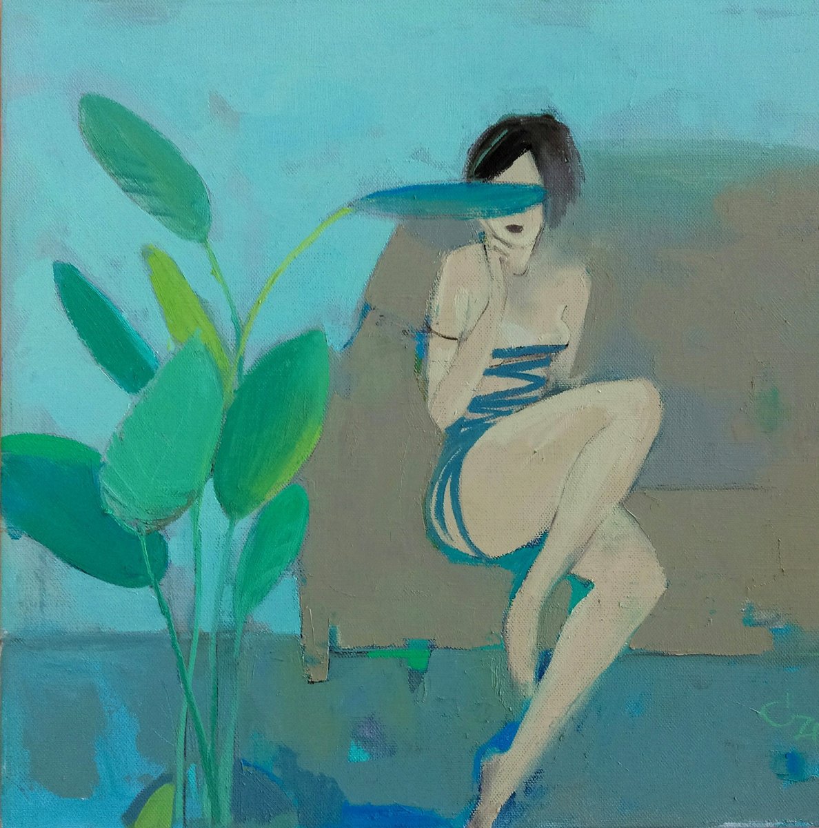 Expressive Portrait Oil Painting By Victoria Cozmolici, 20 X 20", Cold Spring, Original Artwork