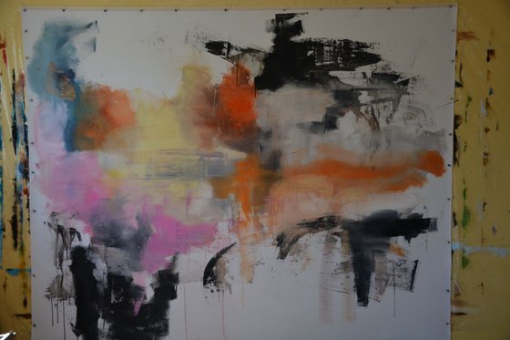 A State of High Spirits and Rites of Passage - Pink Black Abstract 60" x 40" (101 cm x 152 cm)