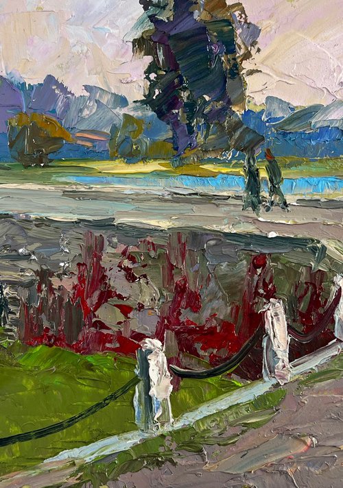 A Mysterious Evening on the Dam in the City by Boris Serdyuk