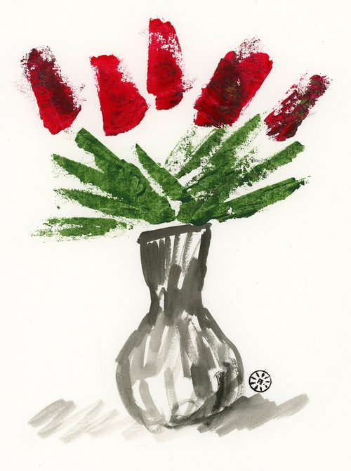 Five Red Tulips In A Vase by Anton Maliar