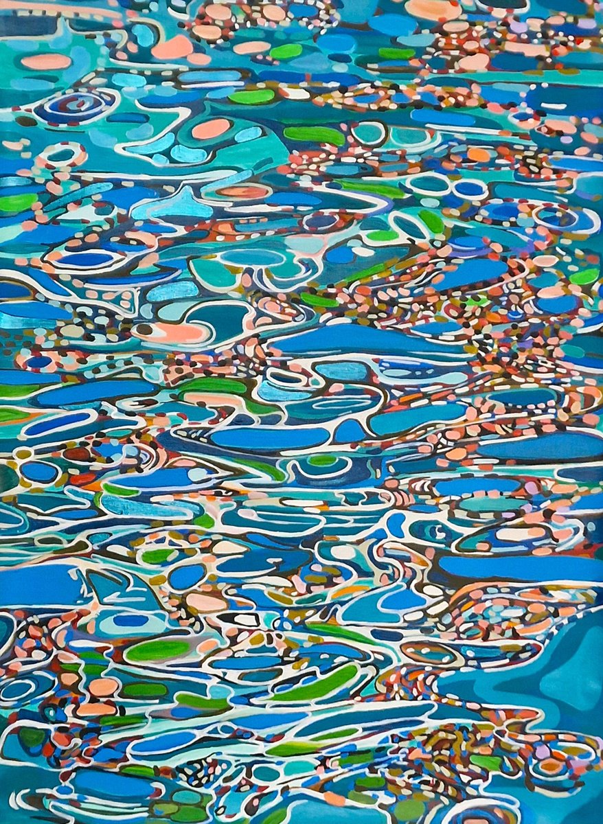 Impressionistic Landscape Acrylic Painting By Alexandra Djokic, 31 X 43, Water Reflection, Original Artwork