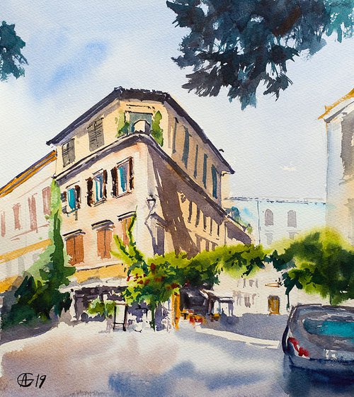 Rome. Original watercolor. Small artwork interior trip travel italy architecture by Sasha Romm