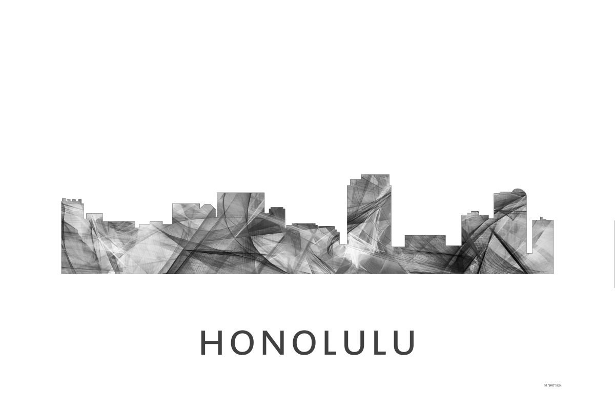 Honolulu Hawaii Skyline WB BW by Marlene Watson