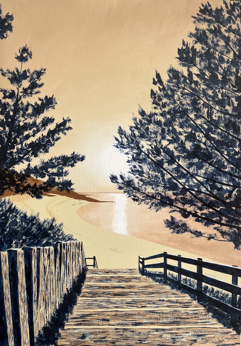 Landscape Acrylic Painting By Cadiou Frederic, 18 X 26, Un Matin Plage De Kermyl, Original Artwork