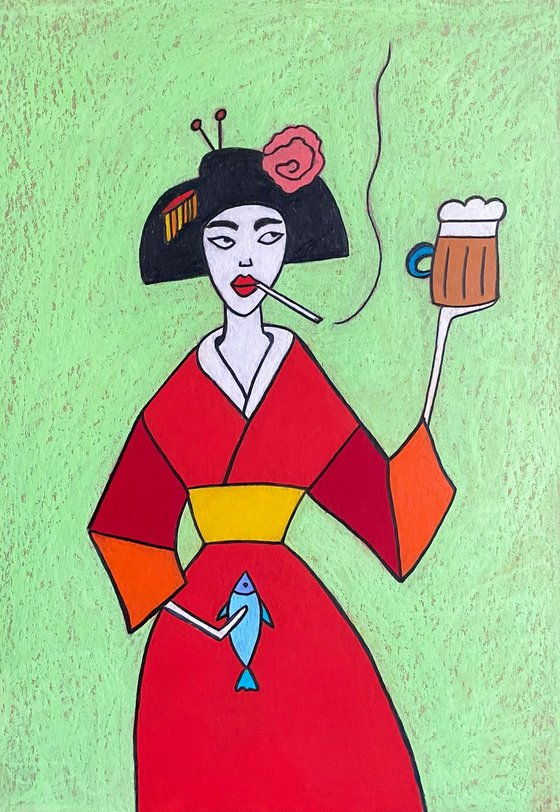 Geisha with beer