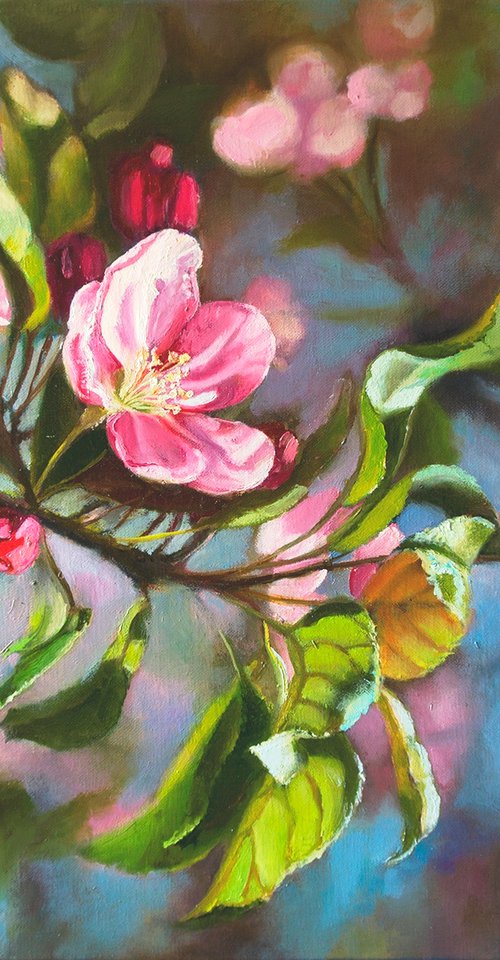 "The gardens are blooming"  spring apple trees flowers liGHt original painting  GIFT (2019) by Anna Bessonova (Kotelnik)