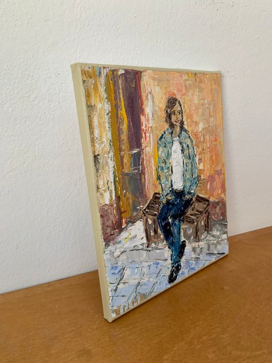 Portrait of a seated brunette