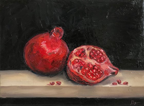 Original painting of pomegranates on the table