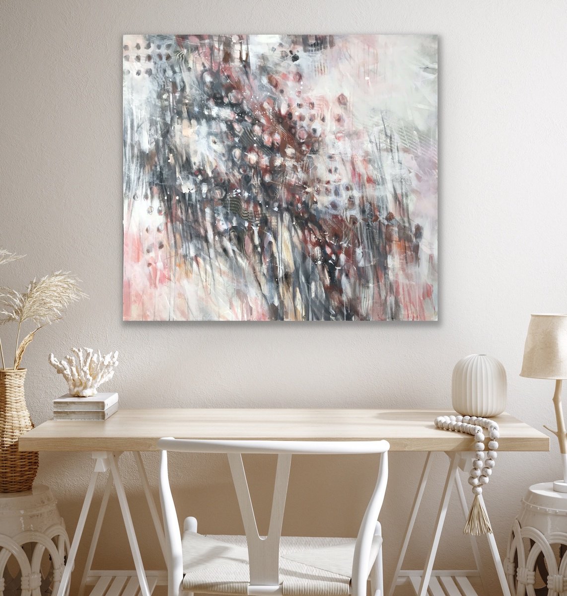 Impressionistic Abstract Acrylic Painting By Galina Poloz, 43 X 39, Sand Castle., Original Artwork