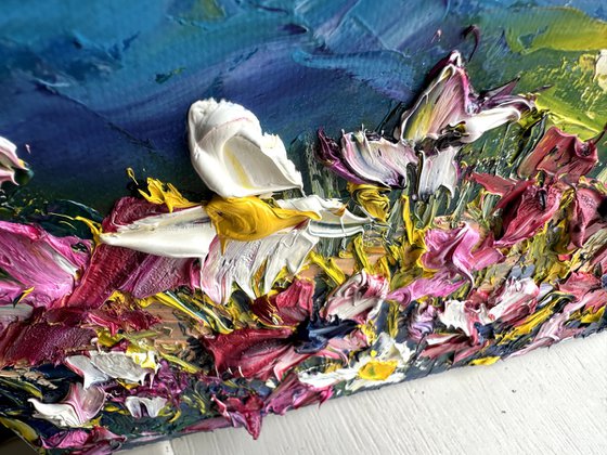 Sunset landscape flowers