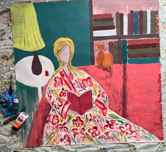 Woman Cat Original Painting