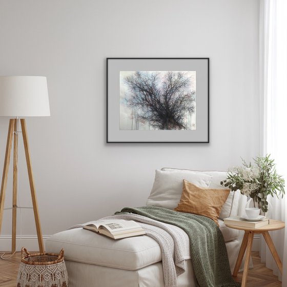 Old winter tree. One of a kind, original painting, handmad work, gift, watercolour art.