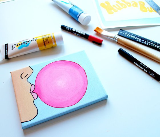 Bubble Gum Bubble Pop Art Painting On Miniature Canvas