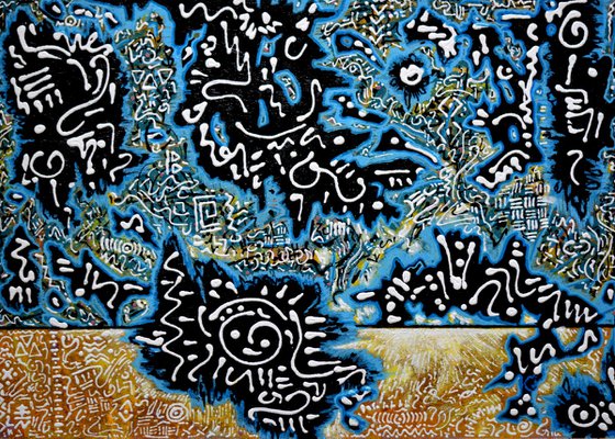 Blue Writer Abstract Painting