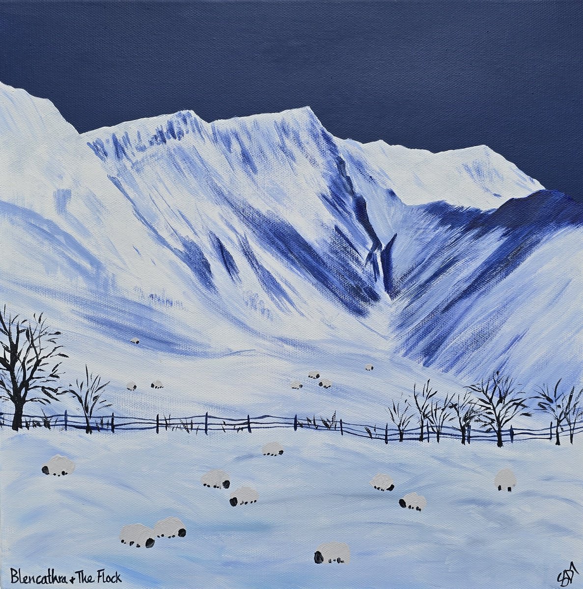 Organic Landscape Acrylic Painting By Sam Martin, 14 X 14", Blencathra And The Flock, Original Artwork