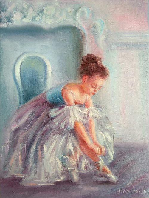 Ballet Painting Little Ballerina Nursery Art Kids Room Painting in Blue by Anastasia Art Line