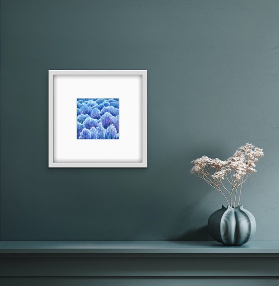 Blue forest. Miniature forest landscape. Original artwork.