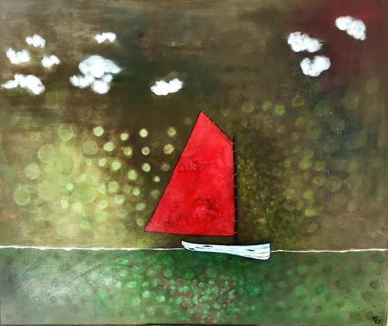 Boat with red sail