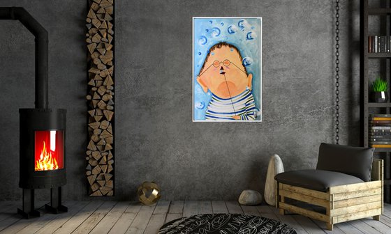 Gustav - Abstract Acrylic Painting Whimsical Art Oversized Painting Blue Art Ready to Hang