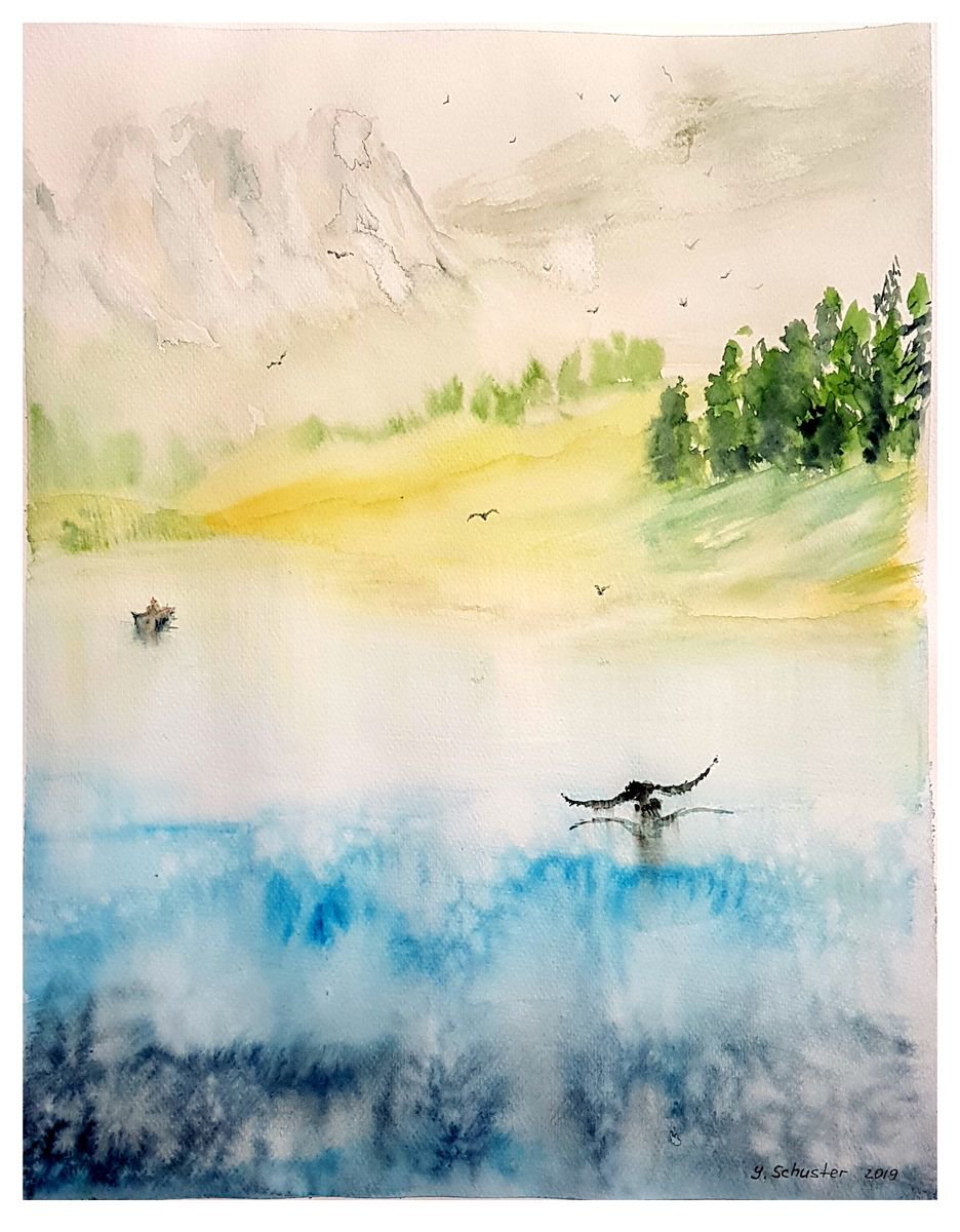 Impressionistic Landscape Watercolour By Yulia Schuster, 11 X 14", Magical Moment, Original Artwork