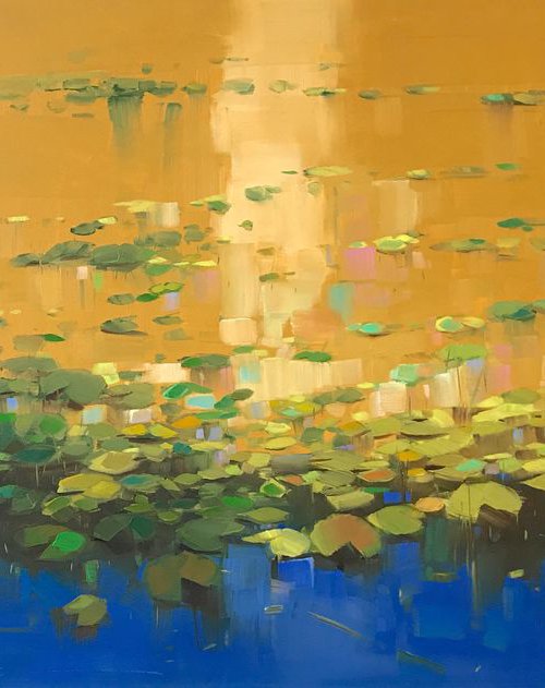 Waterlilies- Autumn Palette, Large Original oil Painting, Impressionism, Handmade artwork, One of a Kind by Vahe Yeremyan