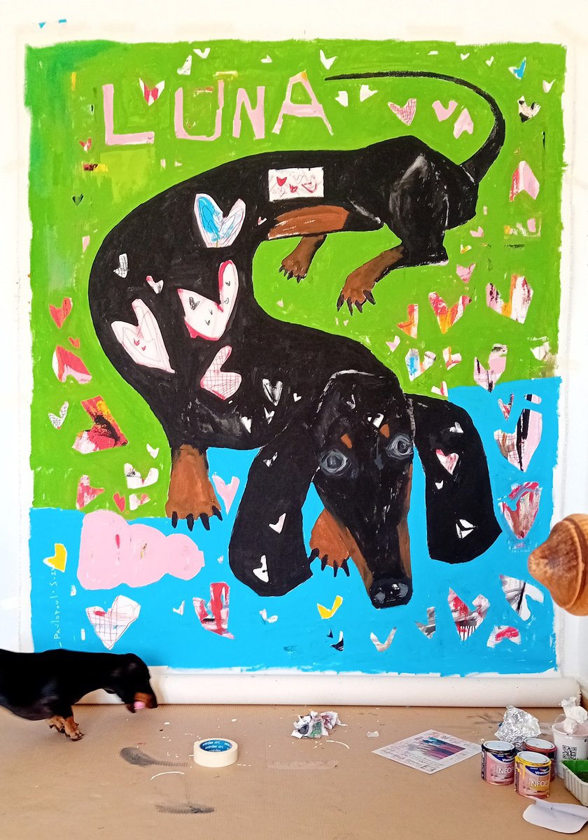 Abstract Animal Acrylic Painting By Dimitris Pavlopoulos, 61 X 73, Luna, Original Artwork