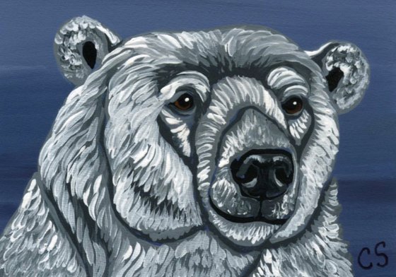 ACEO ATC Original Painting Polar Bear Wildlife Art-Carla Smale