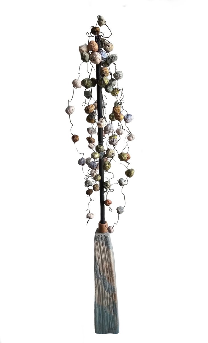 Botanical Sculpture By Rossitza Trendafilova, 5 X 28", "Tree With Golden Fruits", Original Artwork
