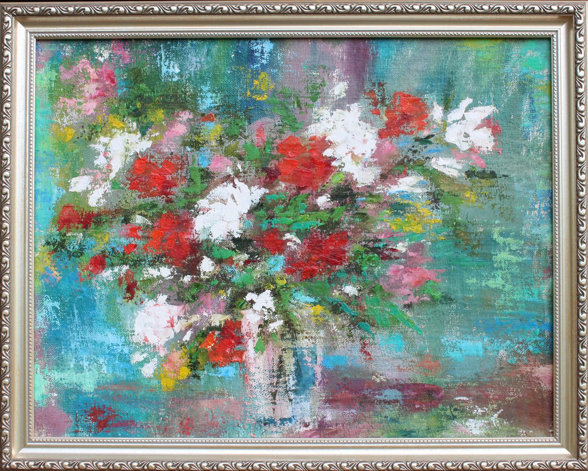 Abstract Botanical Oil Painting By Olha Laptieva, 20 X 16", Summer Joy, Original Artwork