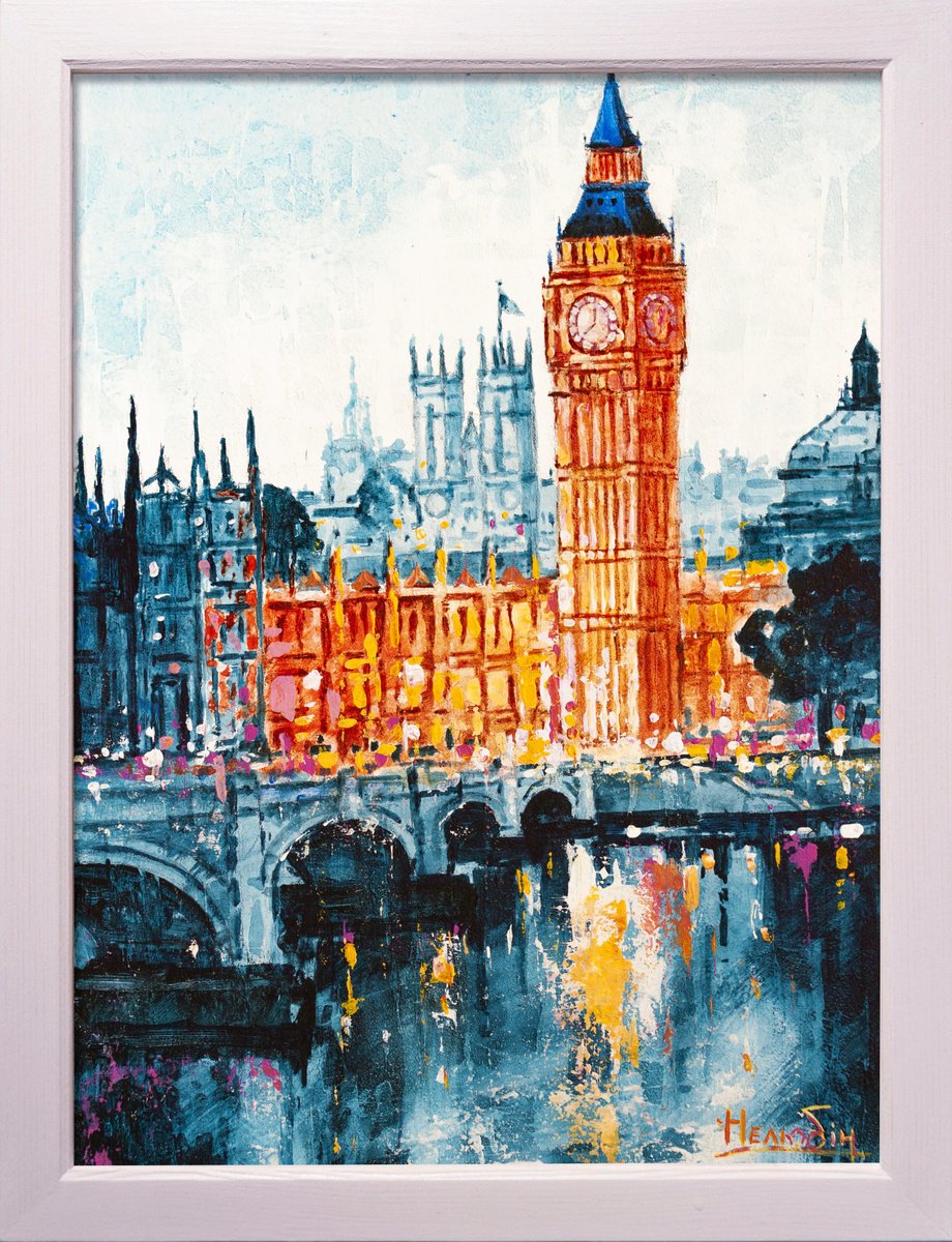 Impressionistic Cityscapes Acrylic Painting By Aleksandr Neliubin, 13 X 17, Evening London, Original Artwork