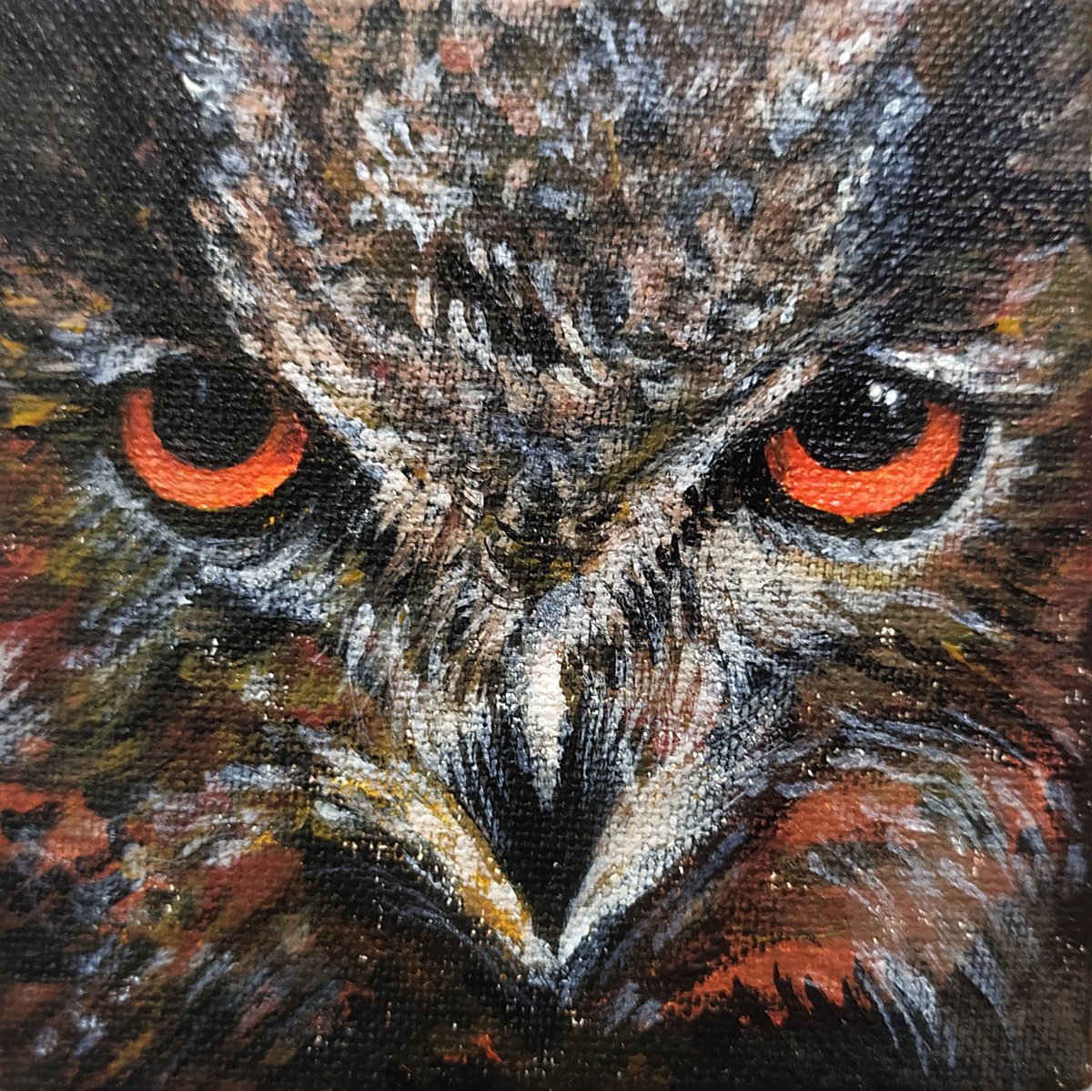 The Owl- Eurasian Eagle Owl acrylic on canvas board 4x 4 by Asha Shenoy