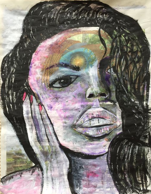 Face Portrait I Newspaper Art Portraits Woman Face Sexy Artwork Big Lips Lushes 37x29cm Gift Ideas Free Delivery by Kumi Muttu
