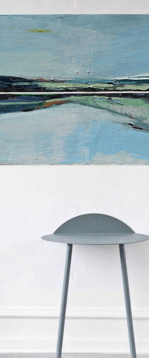 Oil painting, canvas art, stretched, "Lake 7" , 39.37/27.5 inches, (100/70cm). by Kariko ono