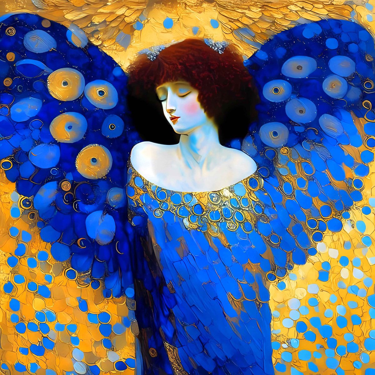 Dreaming Angel - Original oil acrylic computer graphics painting on canvas. Romantic blue... by BAST