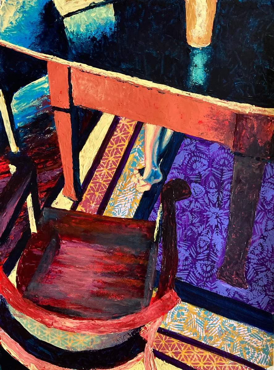 Impressionistic Still Life Acrylic Painting By John Cottee, 22 X 30, Feet On A Rug, Original Artwork