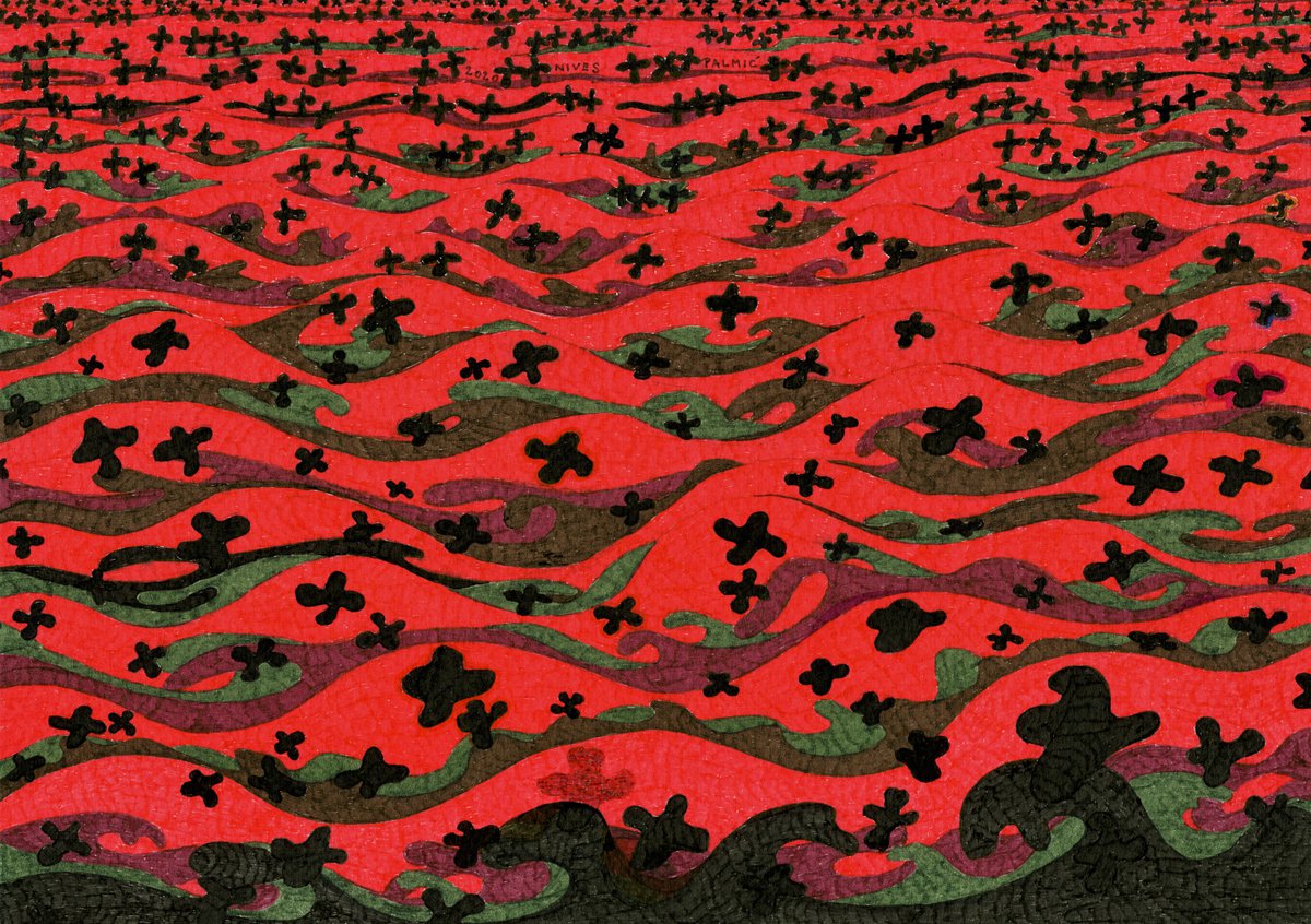 Abstract Landscape Ink Drawing By Nives Palmic, 11 X 8", The Evil Sea Iii, Original Artwork