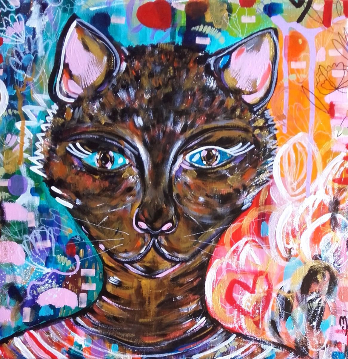 Cat Portrait Animal Portrait Chat Peinture Animal Art Cat Fine Art - Chat Art by Celine Marcoz