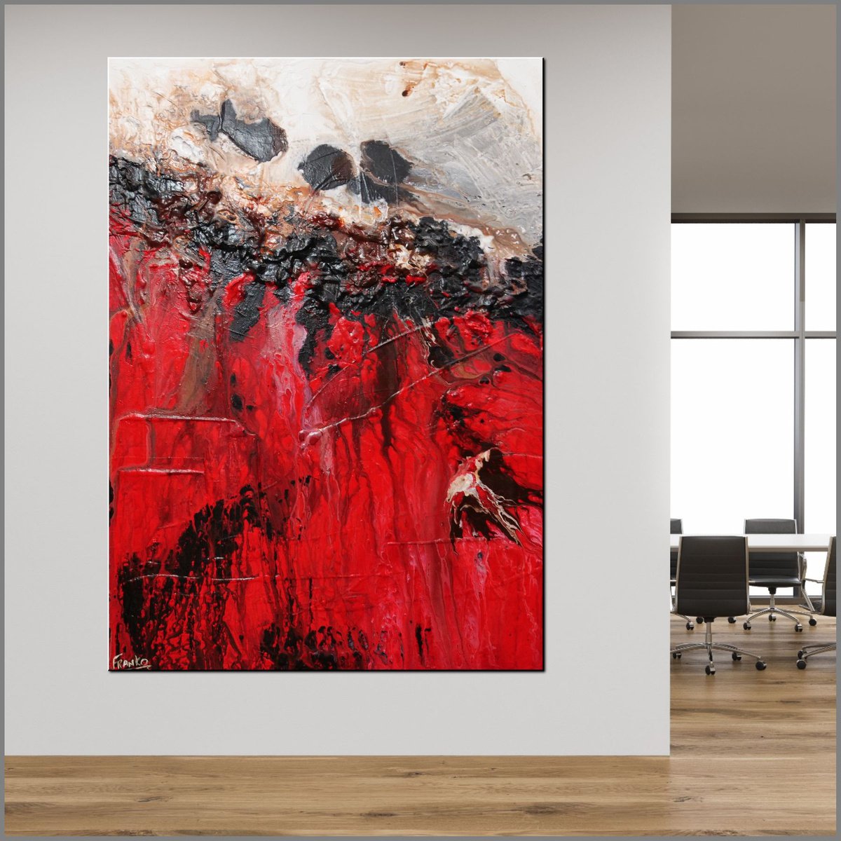 Red Sass 140cm x 100cm Red Cream Textured Abstract Art Acrylic painting by Franko Artfinder