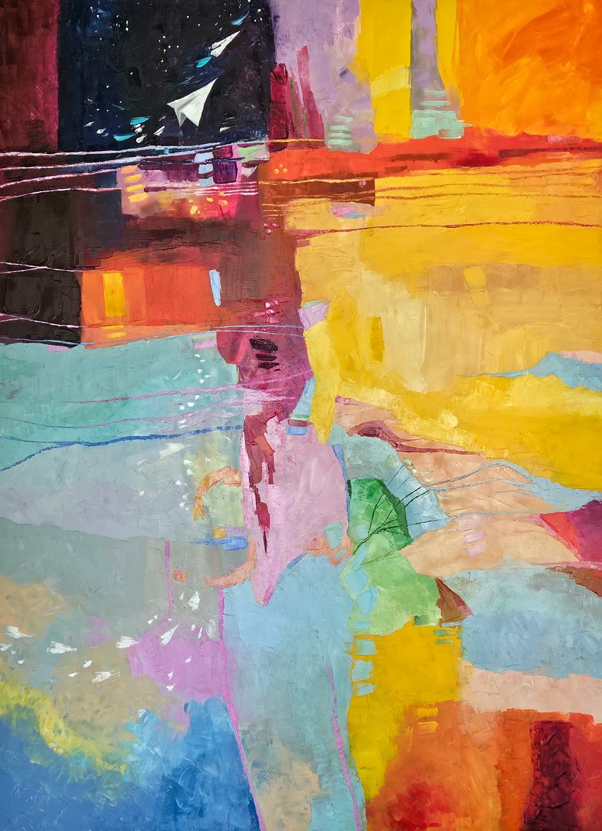 Organic Abstract Oil Painting By Simon Tunde, 47 X 63", I Opened A Window In The Sky, Original Artwork