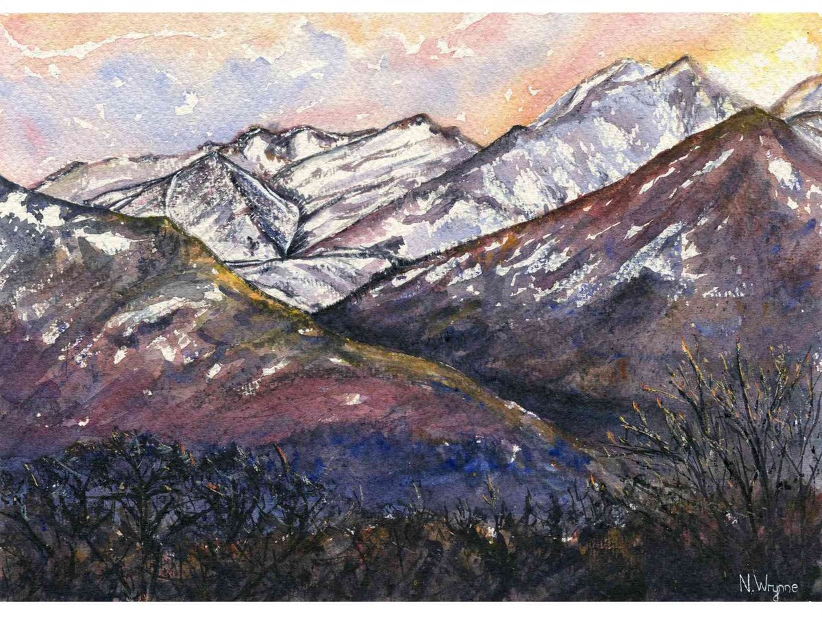 Impressionistic Landscape Watercolour By Neil Wrynne, 15 X 11", Majestic Mountains, Original Artwork
