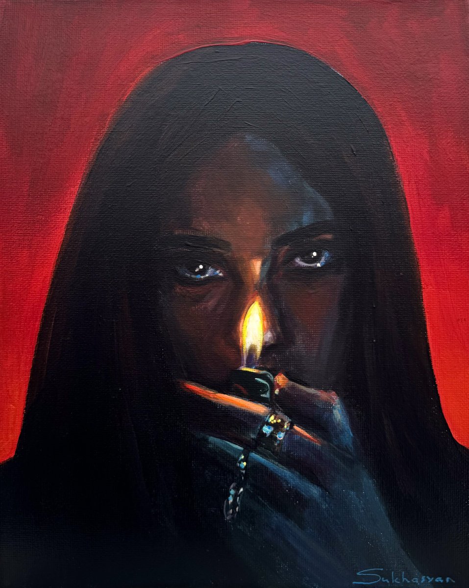 Impressionistic Portrait Acrylic Painting By Victoria Sukhasyan, 8 X 10", The Lighter, Original Artwork