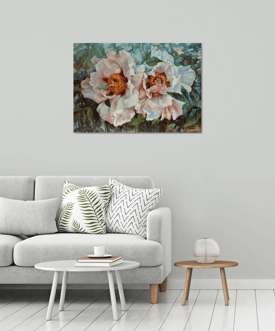 Two peonies. 100x70