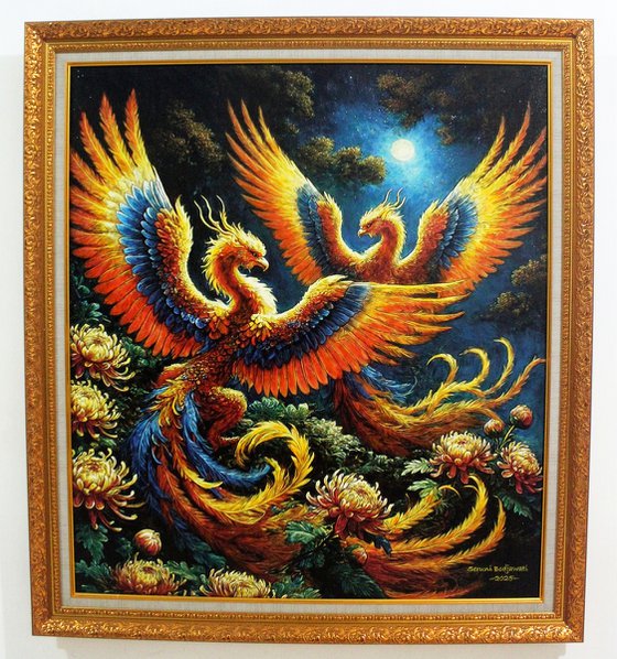 Feng Shui Phoenix Birds and Chrysanthemum