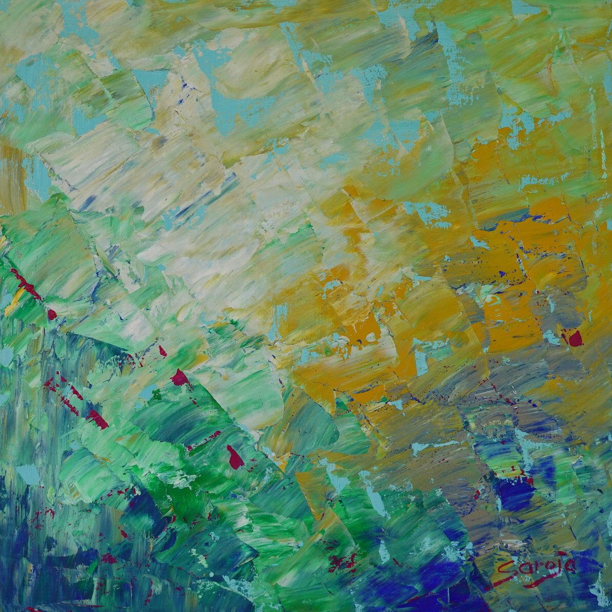 Abstract Landscape Oil Painting By Saroja Van Der Stegen, 12 X 12", Ref#:1310-30Q, Original Artwork