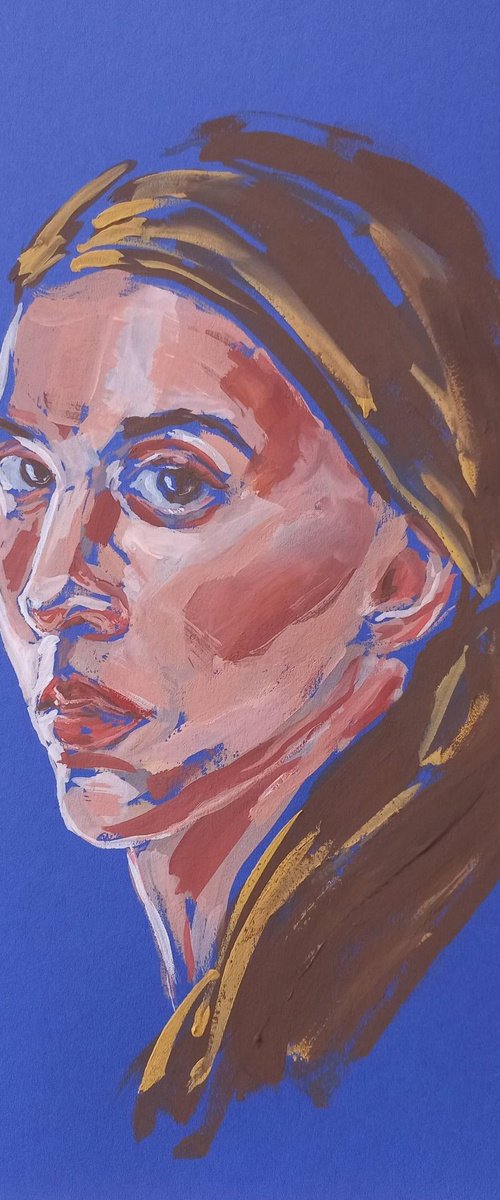 Woman gouache portrait. Abstract female art. 29.7х21cm/11.7x8.3in by Tatiana Myreeva