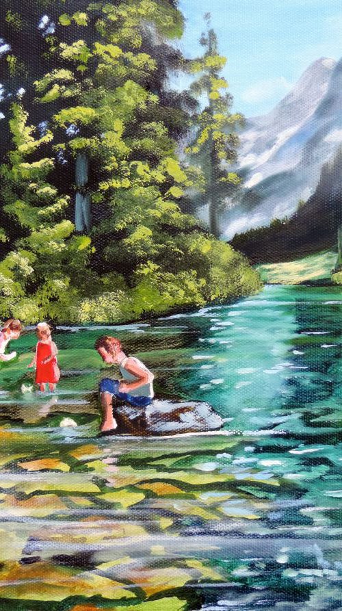 Paper boats on the water oil painting by Gordon Bruce