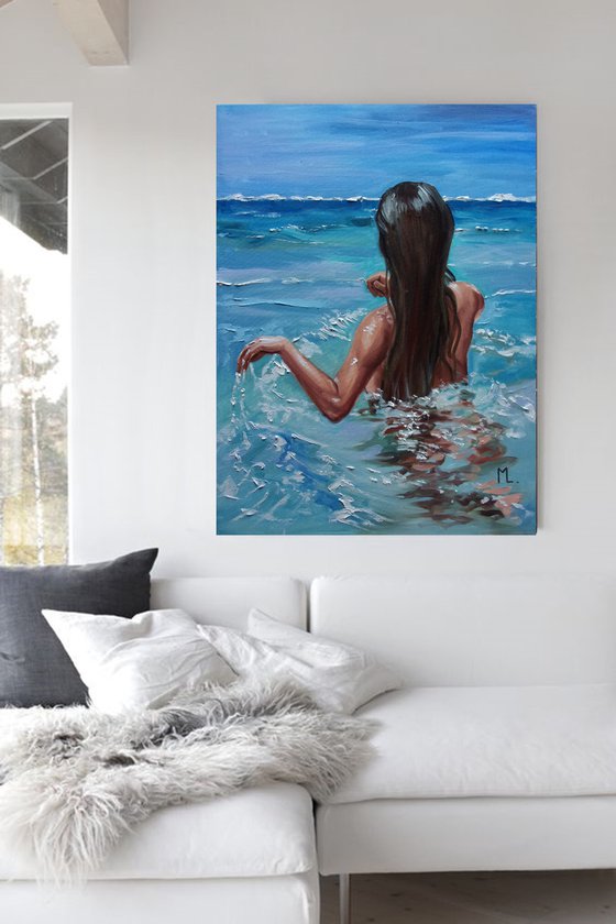 " BIG BLUE ... " original painting SEA summer GIFT sea swimming