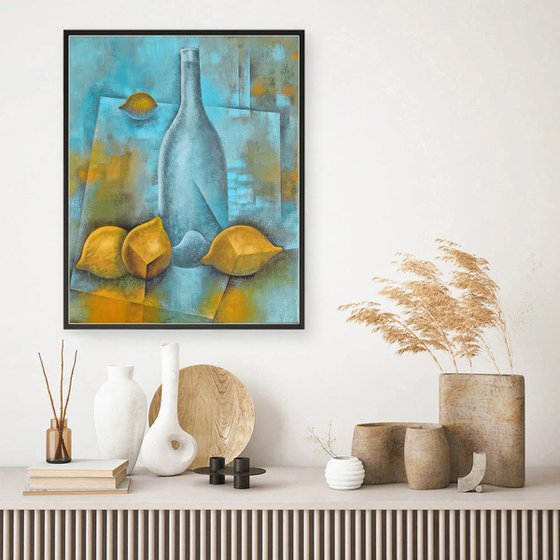 Blue Still Life With Lemons
